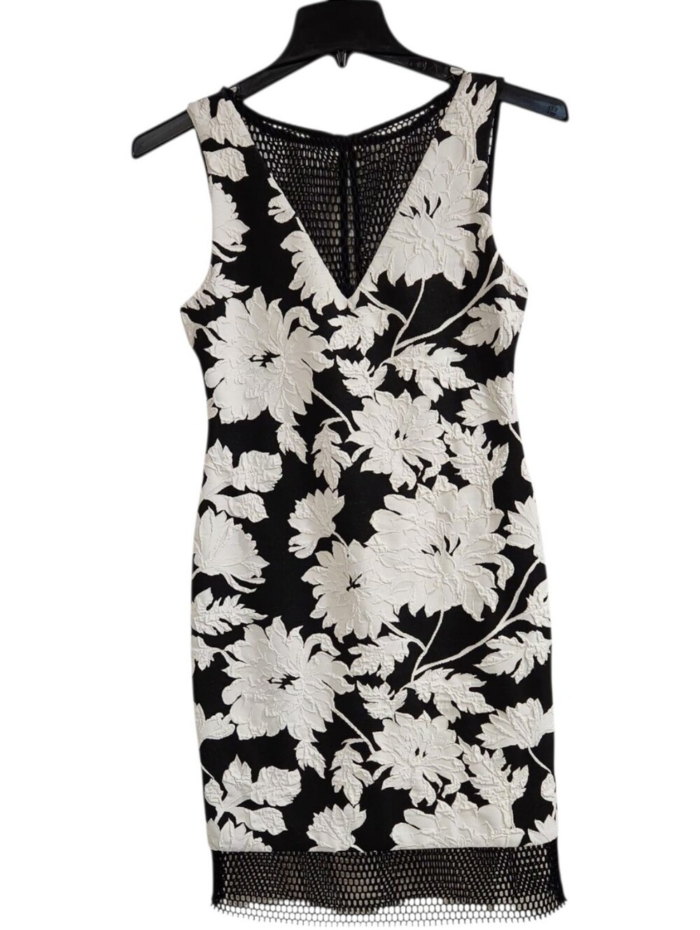 Julia Jordan Sheath Dress Sz 6 Black And White Floral With Mesh Knee Length